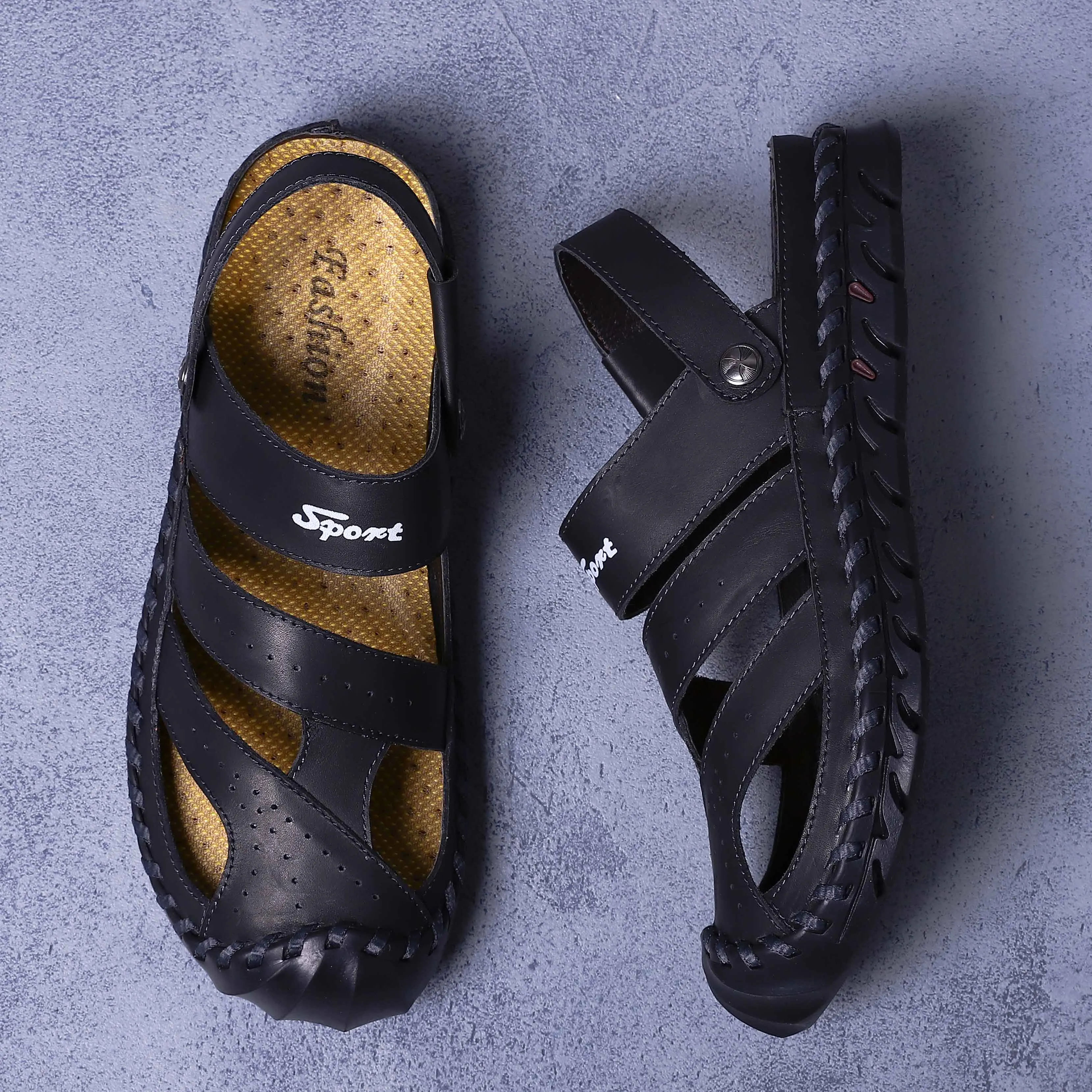 Мужские сандалии летние пояса из натуральной кожи открытый мужской сандалии, тапочки гладиаторы пляжные zapatillas hombre обувь большого разме - Цвет: Black