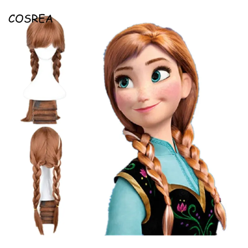 

Anna Wig Synthetic Straight Long Hair Snow Princess Party Rapunzel Cosplay Costumes for Girl Children Anna Dress