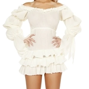Roma Costume 4770-Wht-L Ruffled Pirate Dress with Sleeves & Multi Layered Skirt Adult Costume White - Large