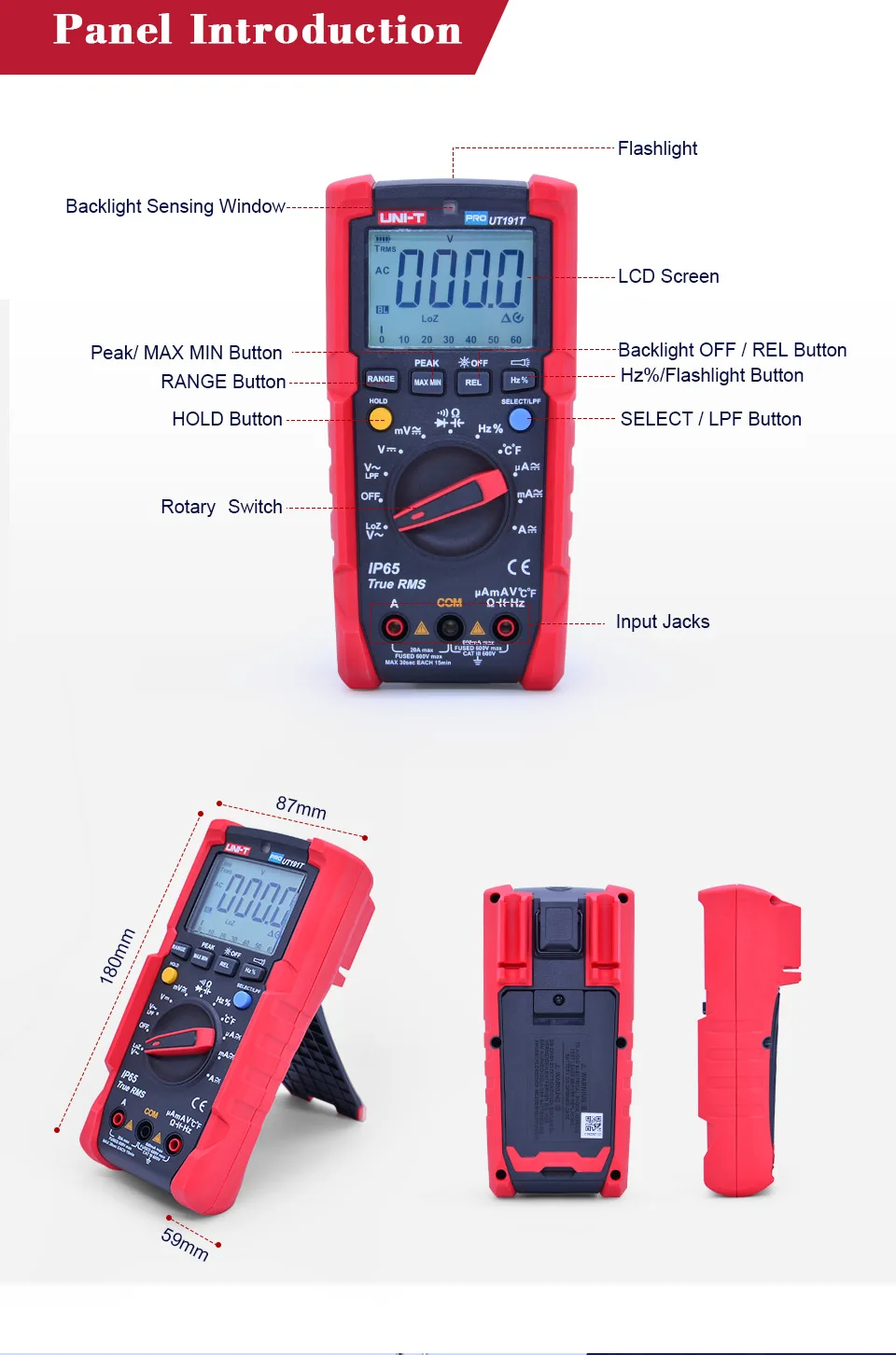 UNI-T портативный мультиметр True RMS UT191T Дисплей граф 6000 DC/AC Напряжение Ток Сопротивление Емкость Частота Температура