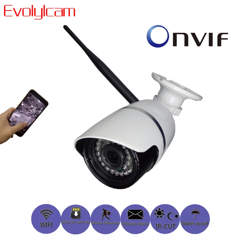 

Evolylcam Micro SD/TF Card Slot 1MP 720P HD Wireless IP Camera WiFi Onvif P2P CCTV Security IR Bullet Network Alarm Outdoor Cam