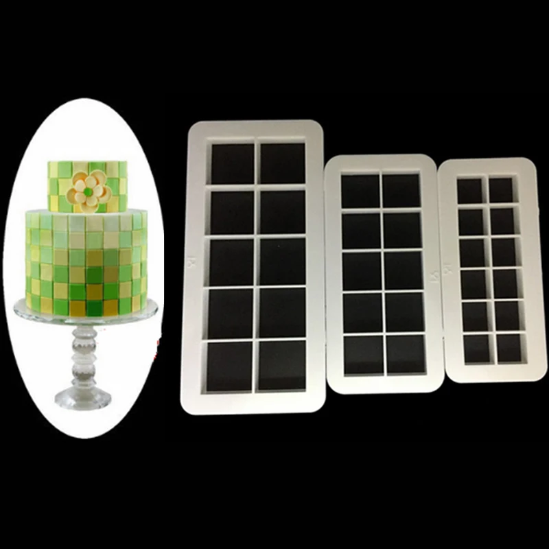 3 pcs Geometry Square Grid fondant cookie cutter cake mold fondant mold