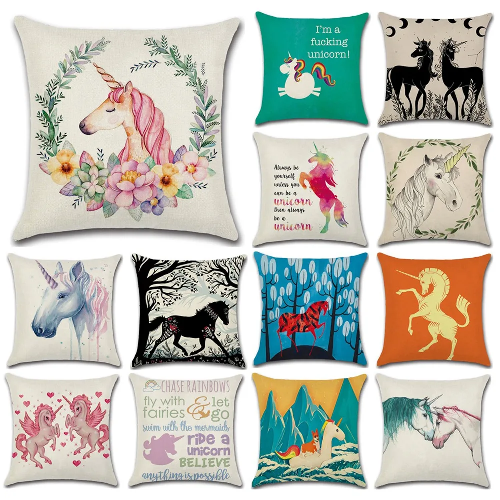 

Cute Unicorn Cushion Cover Creative Unicorn Throw Pillow Case For Sofa Car Cotton Linen Decorative Pillowcase Cover almohada