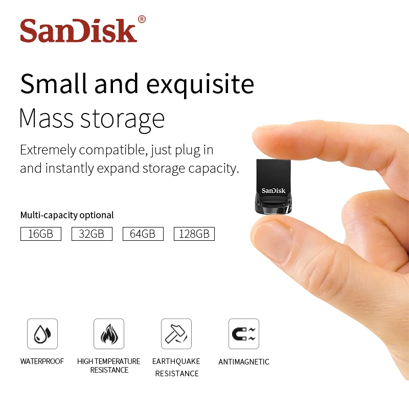 Высокая Скорость двойной флеш-накопитель SanDisk Fit USB флеш-накопитель 64Гб CZ430 16 Гб мини USB флэш-накопитель 3,1 до 130 МБ/с. флеш-накопитель 32 Гб 128 Гб карта памяти