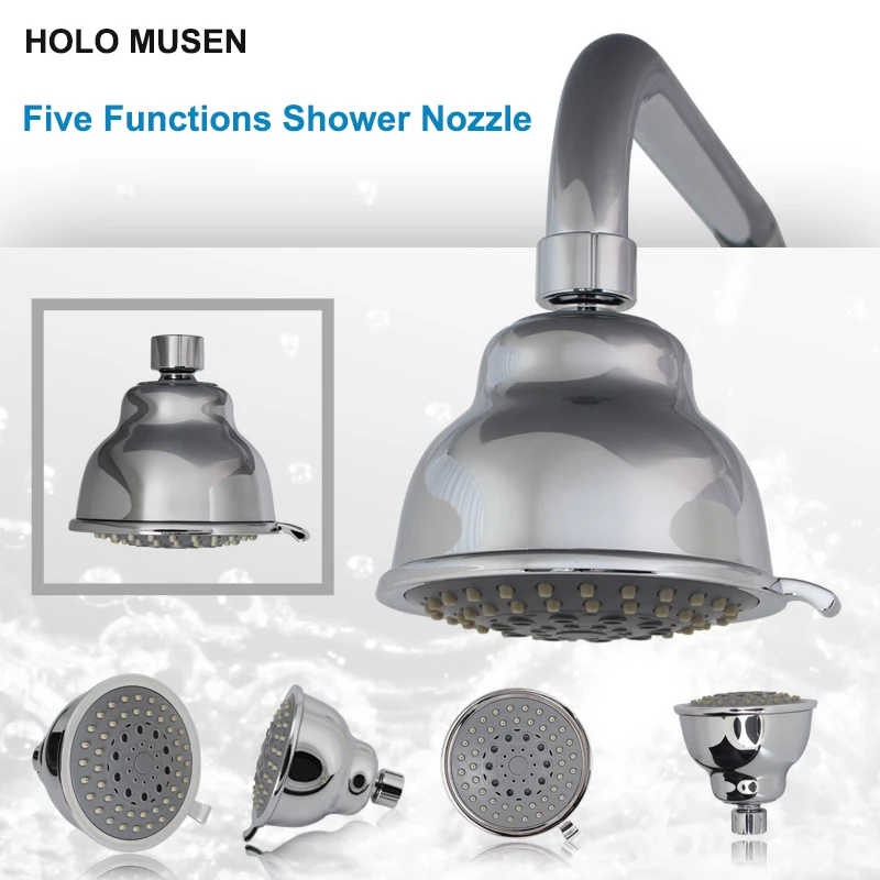 Quality 4 inch 5 Functions Massage Shower Head Sprayer Silver & Black