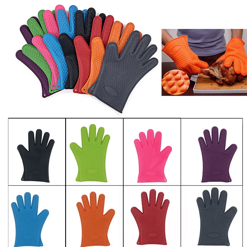 

Hoomall 2pcs Colorful Oven Mitt Baking Glove Thick Cooking BBQ Grill Glove Heat Resistant Silicone Oven Glove Kitchen BBQ Tools
