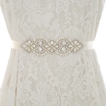 

Silver Crystal Pearl Wedding Belt Hand Beaded Wedding Belt Rhinestone Bridal Sash For Wedding Dresses S112S
