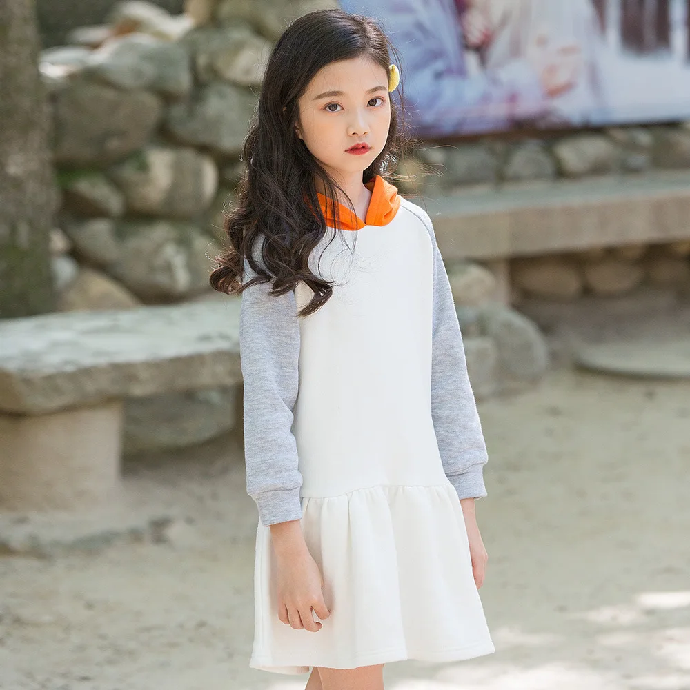 

hooded hoodie dress patchwork little girls dresses fall 2018 boutique kids clothing autumn spring teen sweatshirts long sleeve