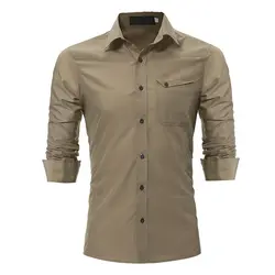 Новый Для мужчин Повседневное рабочая рубашка модные Брендовые однотонные Цвет Классический с длинным рукавом мужская одежда Рубашки