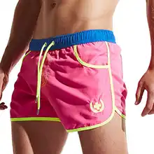 Мужские сексуальные пляжные шорты для серфинга, мужские спортивные шорты для бокса бега, быстросохнущие мужские плавки для бега
