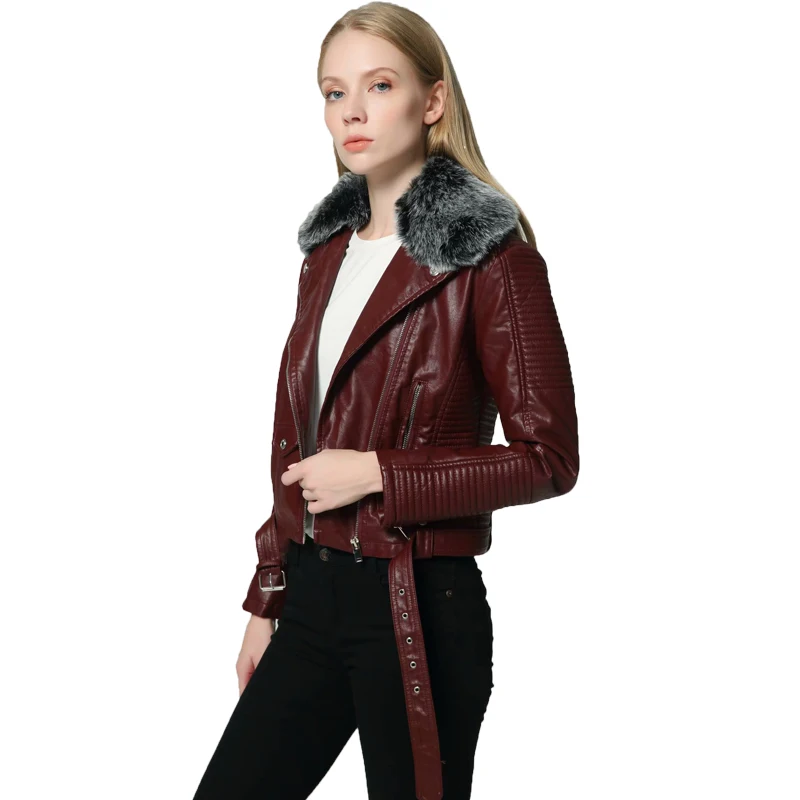 Ly Varey Lin женские зимние теплые куртки из искусственной кожи с меховым воротником