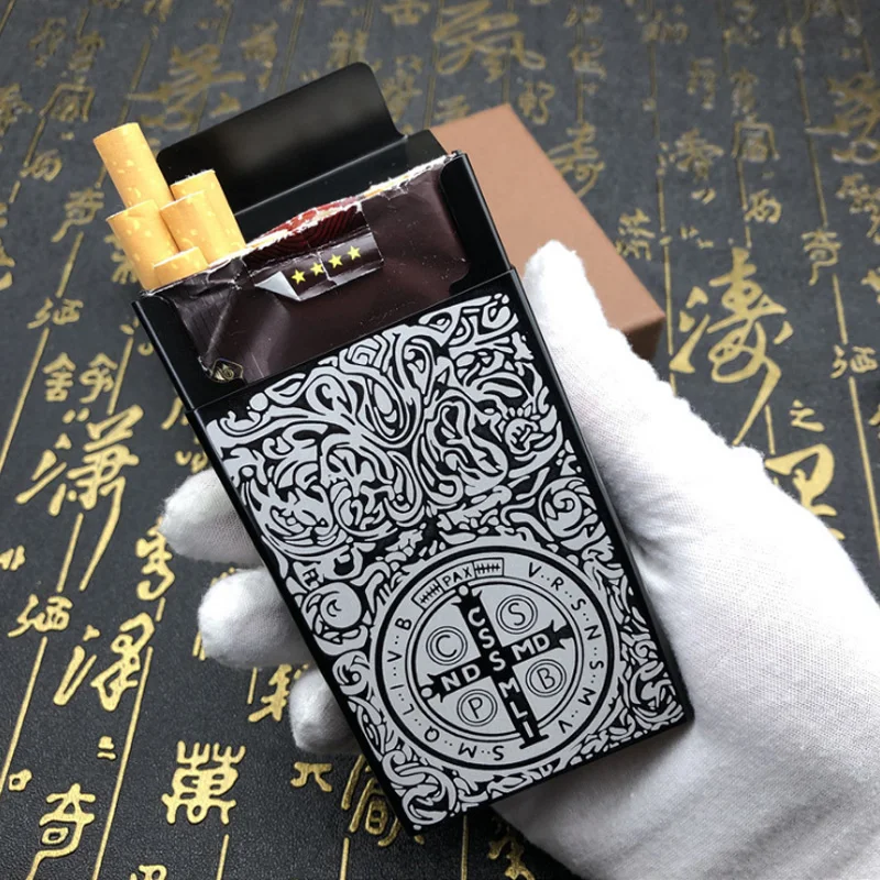 

Hold One Pack 20 Cigarette Case Ultra-thin Alloy Constantine Cigarette Case Slide Metal Cigarette Boxes Holder Smoking Boxes