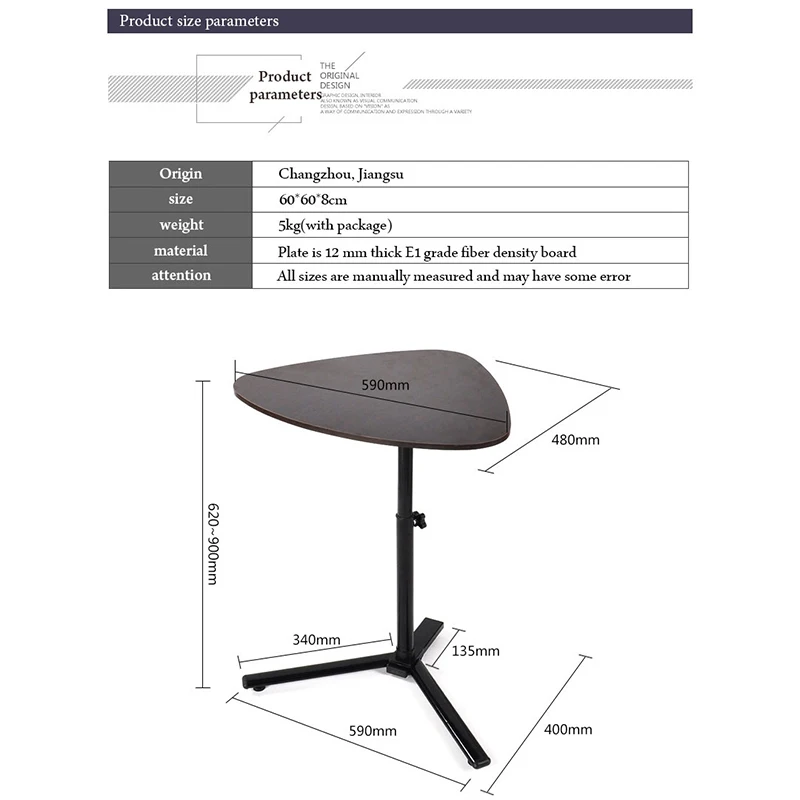  Free Lift Rotating Coffee Table Triangle Corner Desk Simple Sofa Side Adjustable Height Laptop Tabl