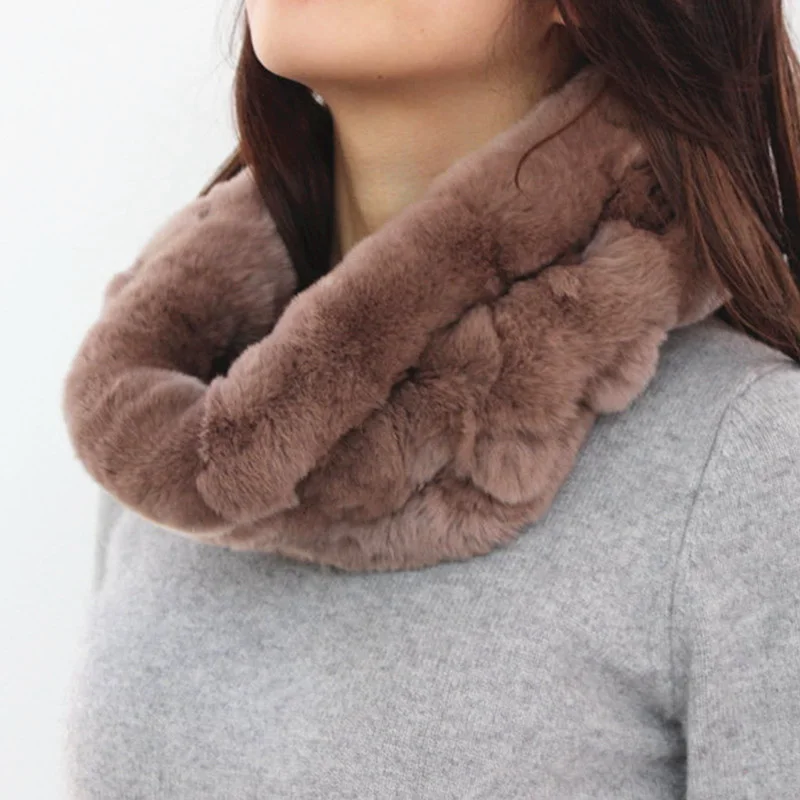 KKFurs Women's Real Rex Rabbit Fur Scarf Top Quality Ladies Fur Scarves Winter Neck Warm Neckerchief S1427 - Цвет: Camel