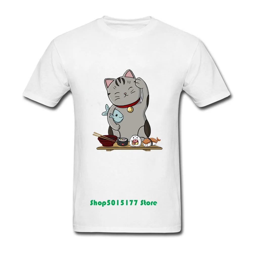 

Cat T Shirt Round Neck Tees Popular Stylish Lucky cat sushi bar cat Tee Man Round Neck 3d Print For Man T Shirt