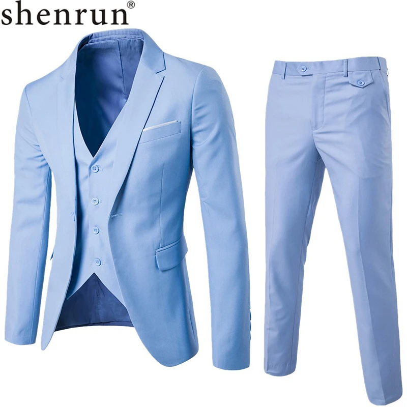 

Shenrun Men's 3 Pieces Solid Color Suits Slim Fit Business Party Prom Young People Male Single Breasted Suit Jacket Vest Pants