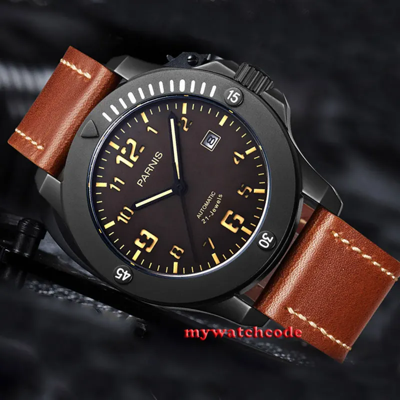 43mm Parnis coffee dial PVD Sapphire Glass 21 jewels miyato Automatic mens Watch 43mm Parnis coffee dial PVD Sapphire Glass 21 jewels miyato Automatic mens Watch