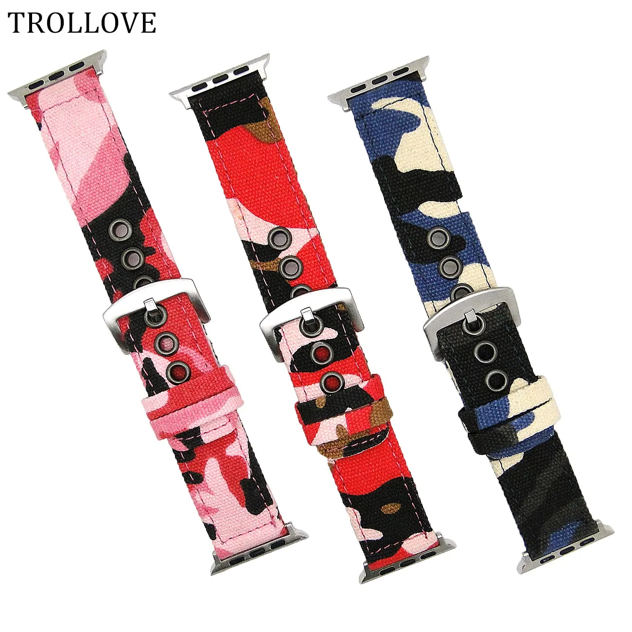 

TROLLOVE Watchband For Apple Watch Series 3 2 1 Nylon Canvas band Camouflage Canvas strap 38mm 42mm Wrist Band Bracelet Belt