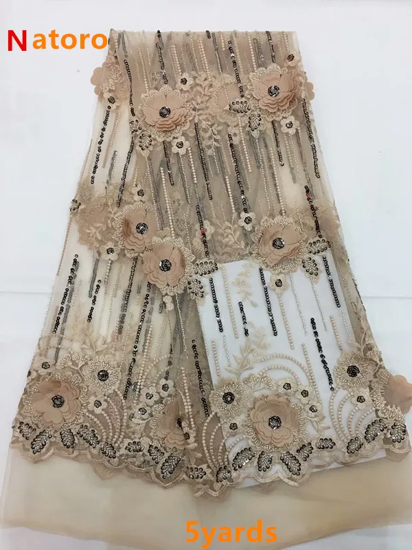 

Appliqued French Lace Fabrics 2018 High Quality African Tulle Lace Fabrics Sequins and beads tube for Wedding jiaA243