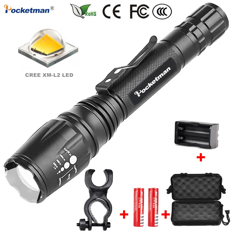 LED Tactical Flashlight Torch High Lumen, Zoomable, 5 Modes, For 18650