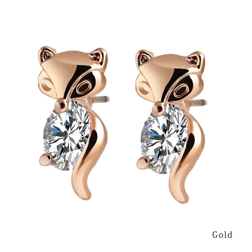 

LNRRABC 2018 new Earrings Plated Animal Earring Gold Stud Crystal Silver Alloy Fox Classic Sale 1Pair groot oorbellen jewelry