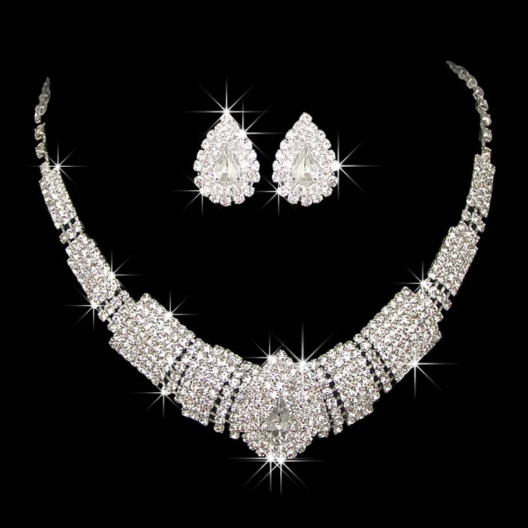 

Le Liin Crystal African Wedding Jewelry Sets Silver Color Teardrop Beads Bridal Choker Necklace Earrings Sets Jewelry