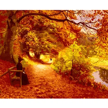 

Big Tree Autunm Leaves Landscape Painting by numbers Hand Paint Frameless digital oil painting coloring by numbers