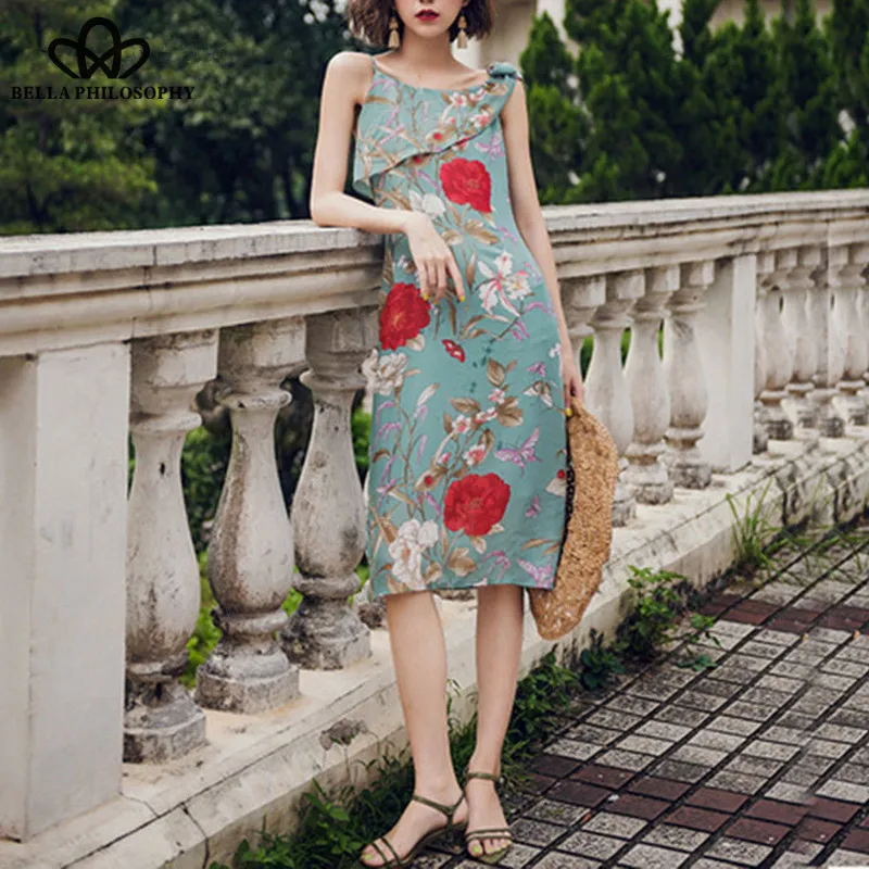 Wonder Summer Sexy Off Shoulder Lace up Printed Floral Chiffon Dresses Backless Strap Slim Boho Beach Dress Vestidos Female 2019
