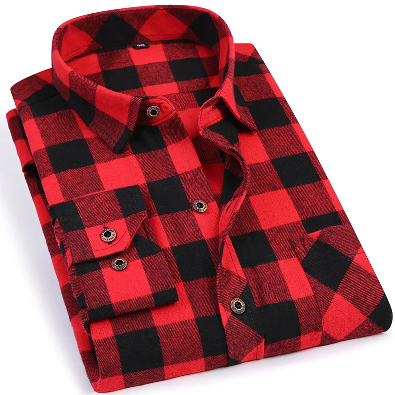 

Black Red Plaid Men's Flannel Shirt Slim Fit Soft Comfortable Spring Male Shirt Brand Men's Casual Long-sleeved Shirts 4XL