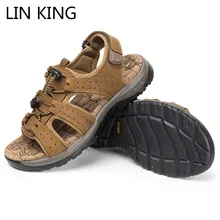LIN KING/мужские сандалии из натуральной кожи; обувь в гладиаторском стиле; дышащая Мужская Уличная Повседневная обувь; однотонная Нескользящая мужская обувь на плоской подошве; пляжная обувь