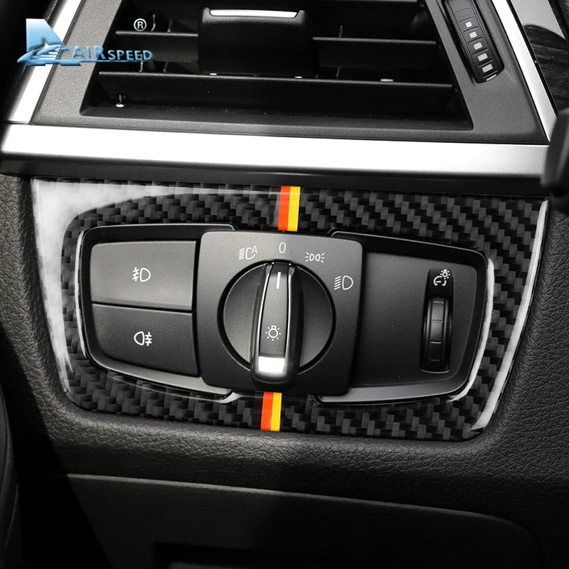 Airspeed углеродное волокно автомобиля фары переключатель крышки наклейки внутренняя отделка для BMW F30 320i F34 GT 3 серии аксессуары для автомобиля Стайлинг