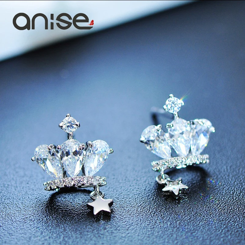 

Anise Brand Ladies Crown Zircon Stud Earrings Exquisite Crystal Cross Star Short Earrings Banquet Party Brinco Jewelry Gift