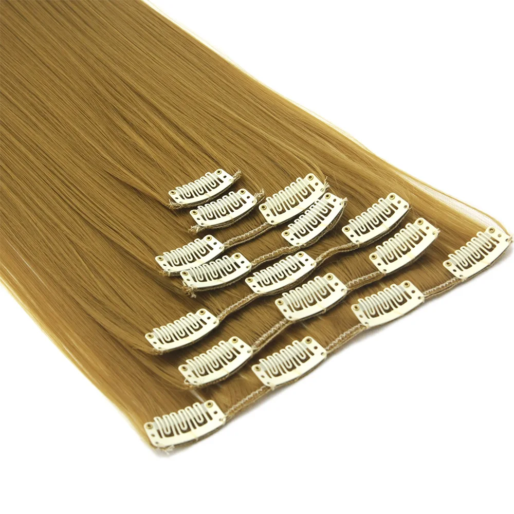 

Soloowigs Straight High Temperature Fiber Women 24inch 7pieces/set Blonde Clip-in Full Head Long Synthetic Hair Extensions/Pad