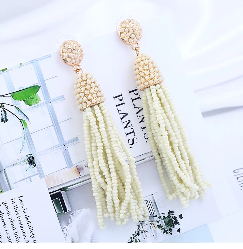 1 pairs  Seed Beads Long Tassel Earrings Handmade Weaving Drop Earrings
