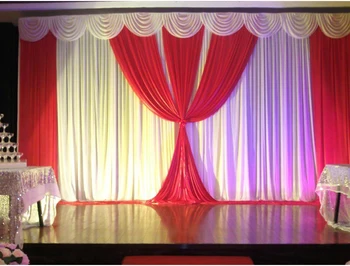 

wholesale and retail 3x6m white and hot red wedding backdrop curtain with swag wedding drapes , wedding stage backdrop