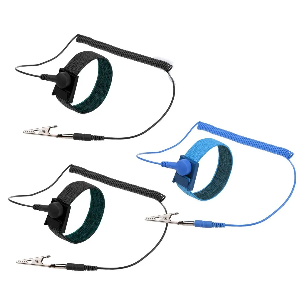 Регулируемый антистатические браслет электростатического ОУР Токосъемник черный/синий многоразовые запястье ремешок с провод заземления
