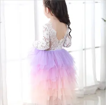

2019 Children Girls Lace V-back Mesh Tutu Dresses, Princess Sweet Dress 4 pcs/lot, Wholesale