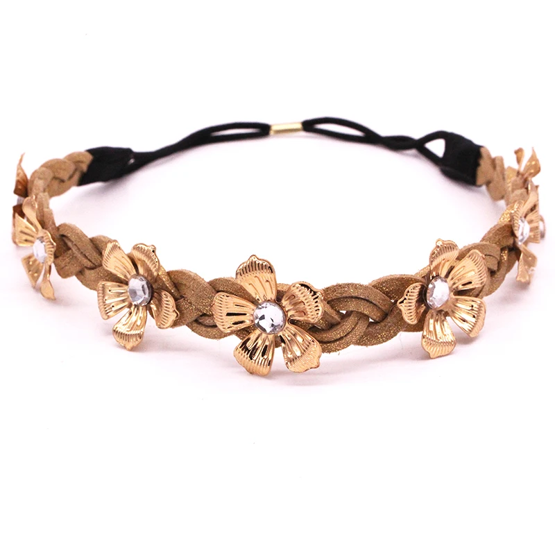 Metting Joura 2017 New Brown Neylon Fabric Knitted Headbands Metal Flower Hairbands For Women Hair Accessories
