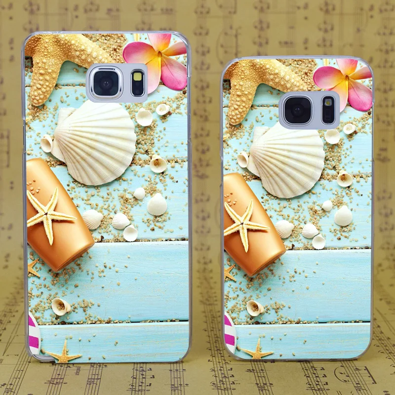 DREAM FOX B0439 Blue Wood Seashells Transparent Hard PC Case Cover For Samsung Galaxy S 4 5 6 7 8 Mini Edge Plus Note 3 |