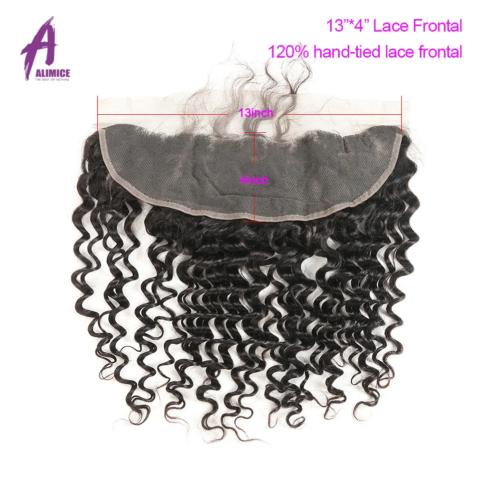 ALIMICE Hair Indian Deep Wave Hair 13X4 Ear To Ear Lace Frontal Closure 100% Remy Natural Color Human Hair Closure 10-24Inch