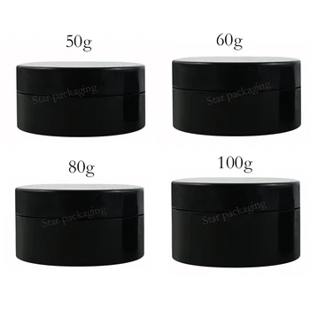 

50pcs/lot 50g 60g 80g 100g Black Cream Jar,100cc PET Jar,Cream Bottle with plastic lids,1.7oz Make-up Plastic Bottles Pot Tin