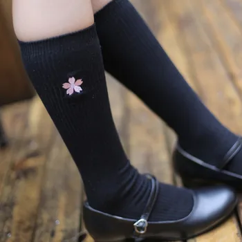 

1Pair Girls Stockings Korean Japanese Style Kawaii Casual Thigh High Knee Stockings Cotton with Embroidered Calf Uniform 61