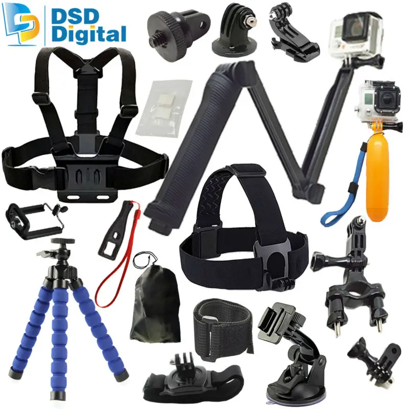 Buy Cheap SAQN for GoPro 3-Way Grip Arm Tripod set head strap for gopro hero 5 4 3 2 session black sjcam action camera xiaomi yi 08A