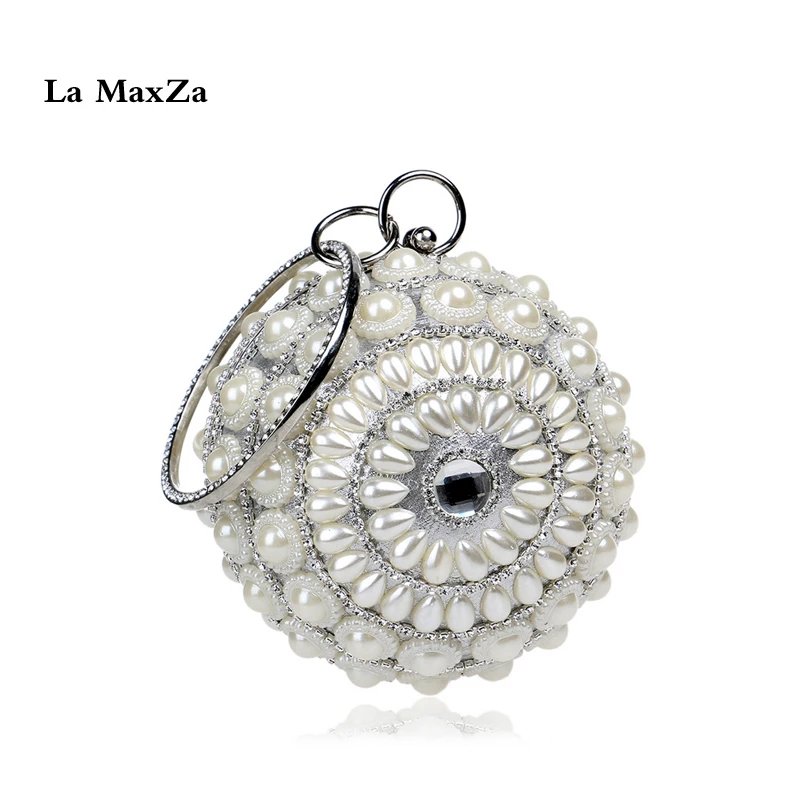 

La MaxZa Nightclub Princess New Fashion Small Handbag Evening show Ball Bag Spherical Exquisite Pearls Party Bag