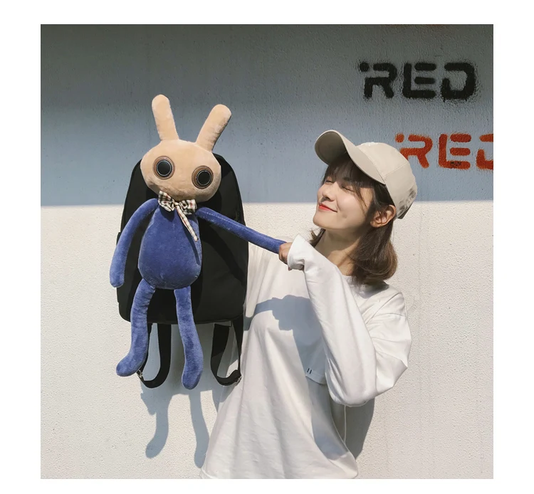 Menghuo Rabbit Canvas Backpack for Women Cute Funny Backpacks for Teenager Girls Lolita Bag Kawaii Backpack Mochilas femininas_17