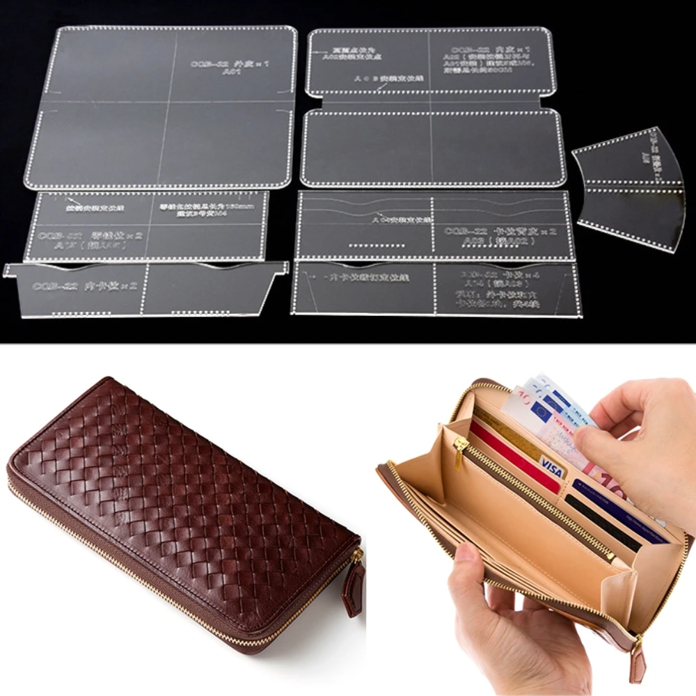 

7 Pcs Clear DIY Multi Pocket Long Zip Purse Acrylic Wallet Stencil Templates