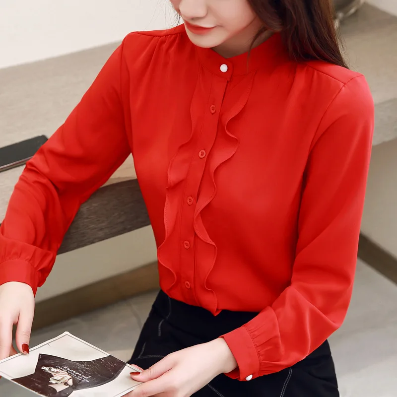 spring-new-chiffon-shirt-female-korean-pure-color-stand-collar-blouse-office-ladies-ruffled-temperament-long-sleeved-tops-h9143