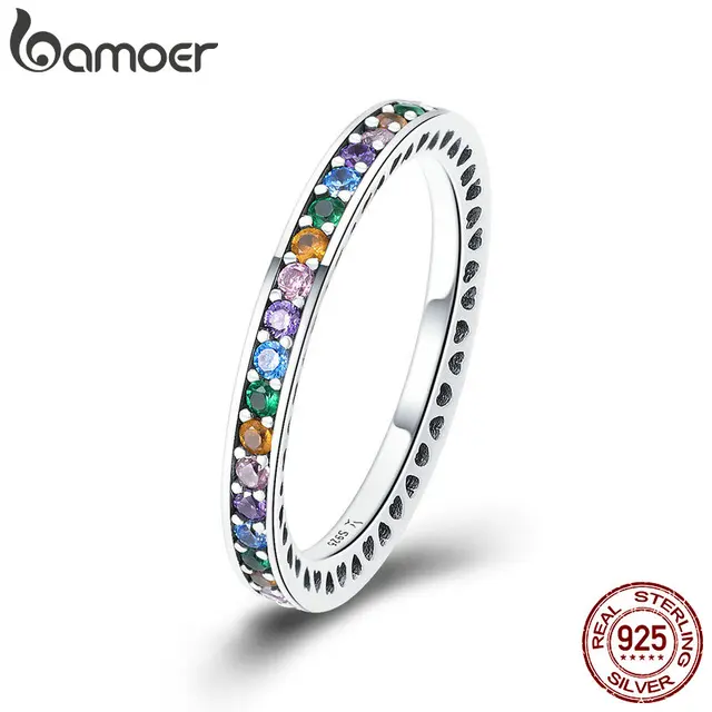 BAMOER Genuino di 100% 925 Sterling Silver Colorful CZ Rotonda Di Cristallo Pavi BAMOER Genuino di 100% 925 Sterling Silver Colorful CZ Rotonda Di Cristallo Pavi