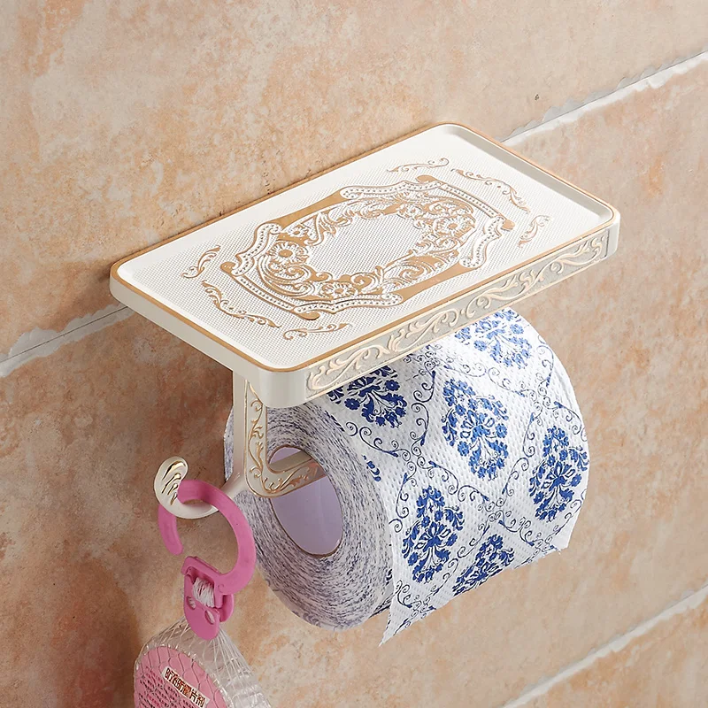 Kaufen Bad Regale Antik Carving Wc Rolle Papier Rack mit Telefon Regal Wand Montiert Bad Papier Halter Haken Nützlich WF1018
