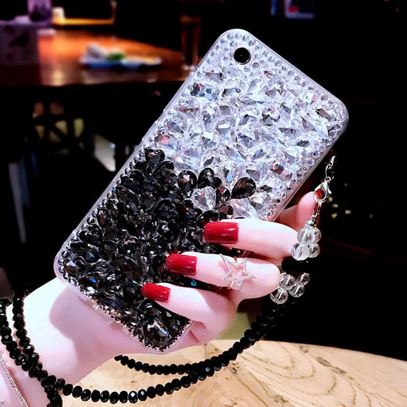 

for huawei Honor p8 p9 p10 p20 lite plus mate 7 8 9 10 nova 2 Luxury Rhinestones diamond shine case cover Crystal chain